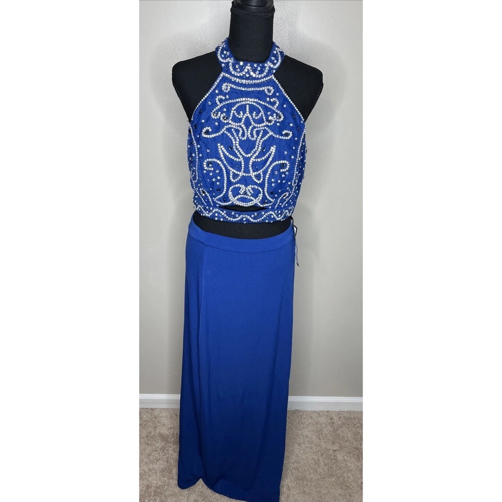 Speechless Women's Blue Two Piece Rhinestone Prom Dress Size 13 Top 9 Bottom